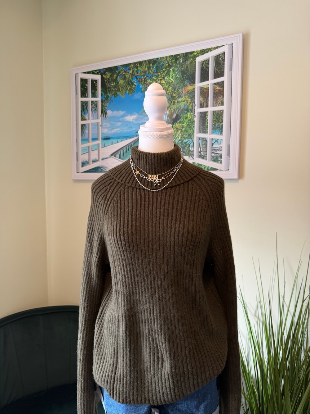 Banana Republic Olive Ribbed Turtleneck Sweater